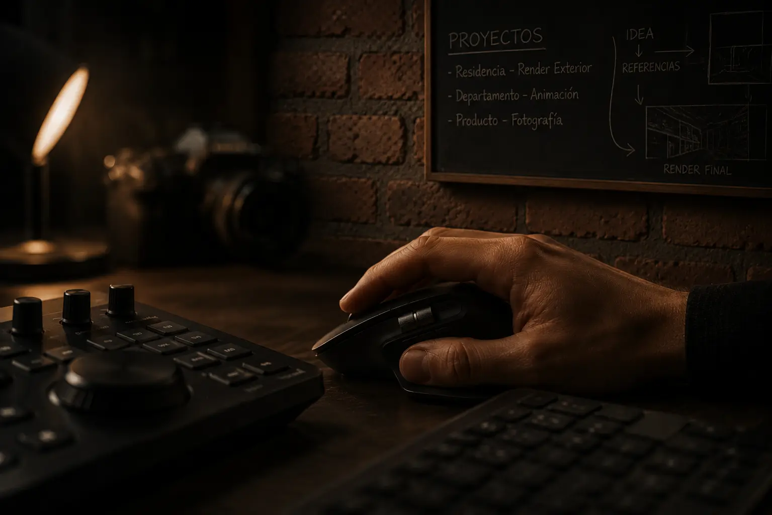 Mano sobre mouse en estudio
